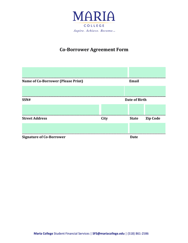 Co Borrower Agreement Form screenshot