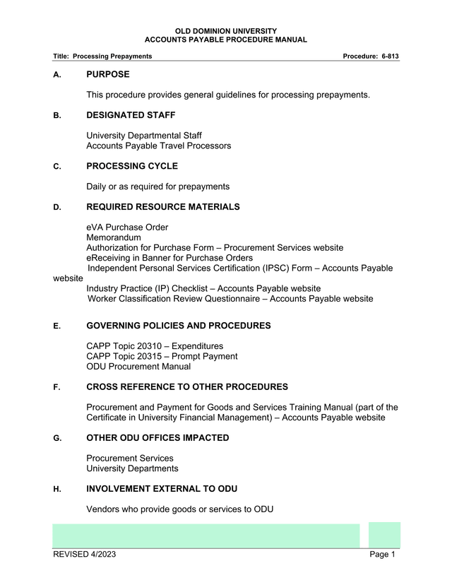 Processing Prepayments screenshot