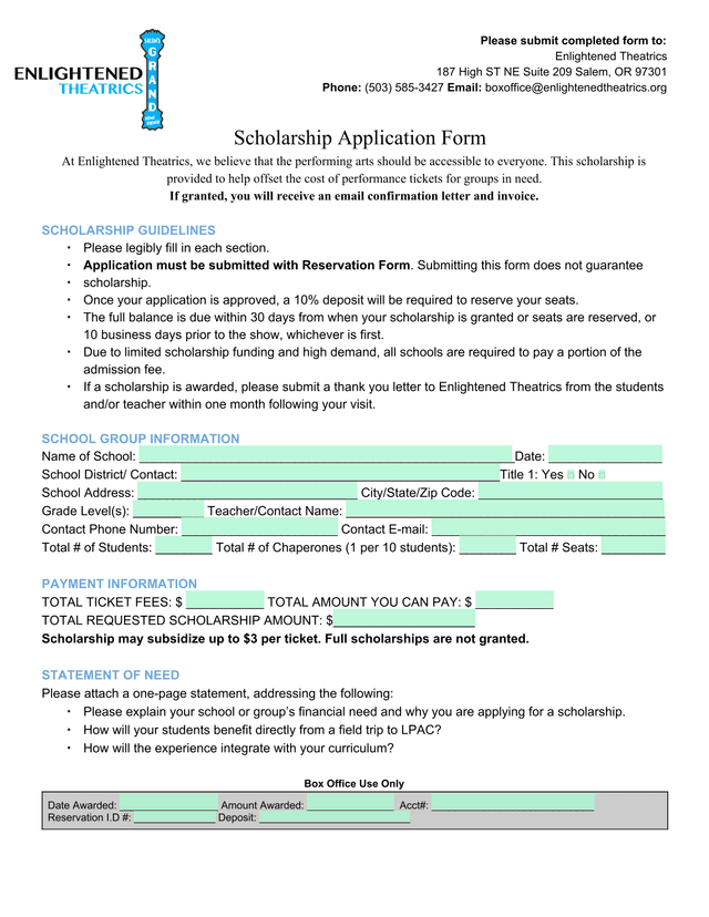 Scholarship Application Form screenshot