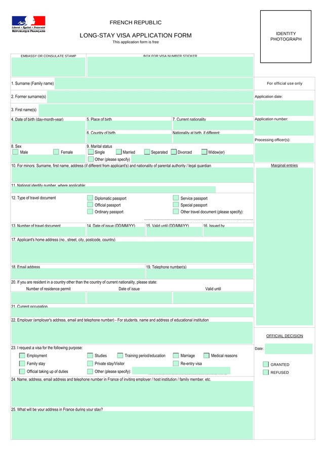 Long Stay Visa Application Form screenshot