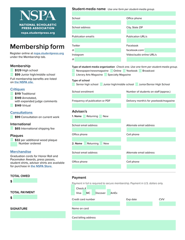 Membership Form screenshot
