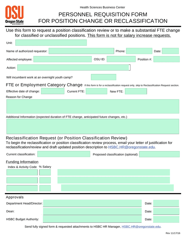 Personnel Requisition Form For Position Change Or Reclassification screenshot