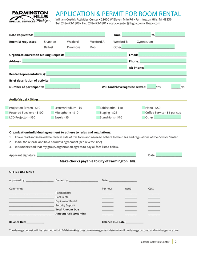 APPLICATION  PERMIT FOR ROOM RENTAL screenshot