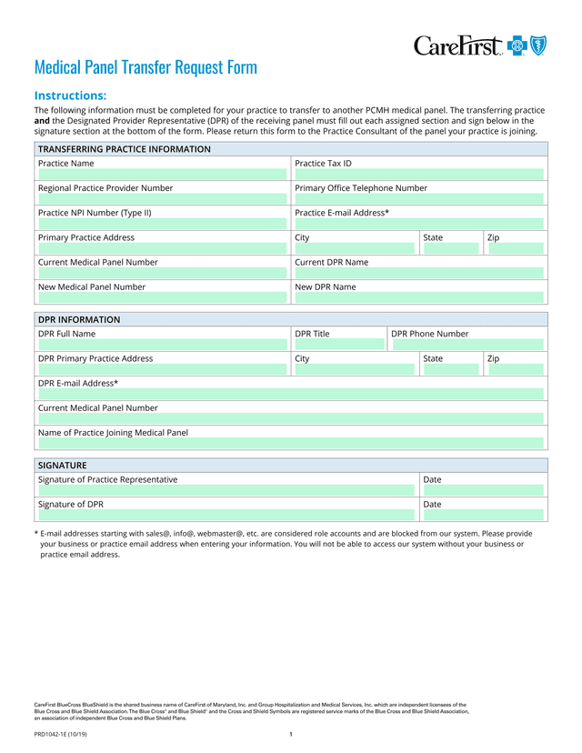Medical Panel Transfer Request Form screenshot