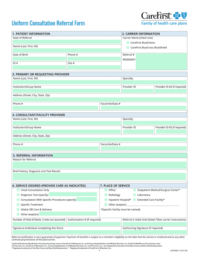 Uniform Consultation Referral Form screenshot