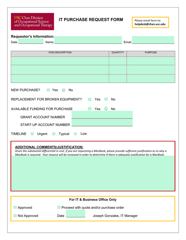 IT Purchase Request Form screenshot