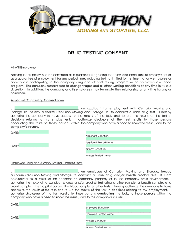Drug Testing Consent screenshot