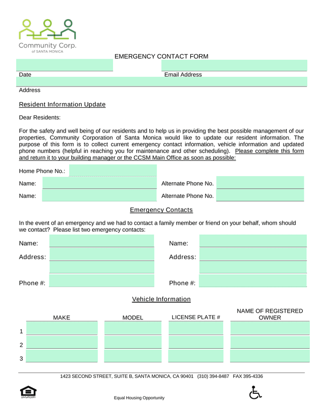 EMERGENCY CONTACT FORM screenshot