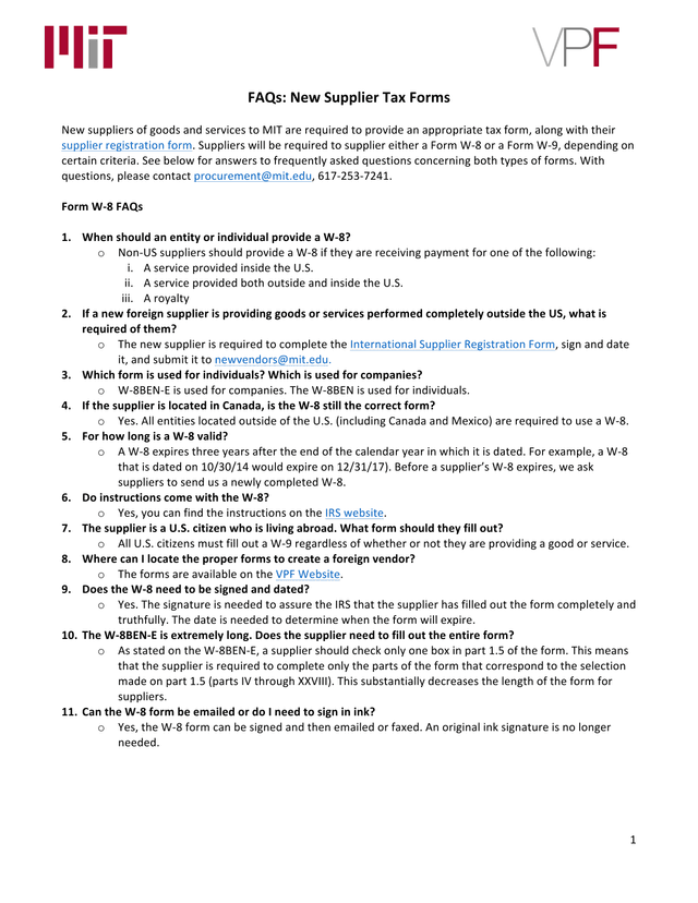 FAQs New Supplier Tax Forms screenshot