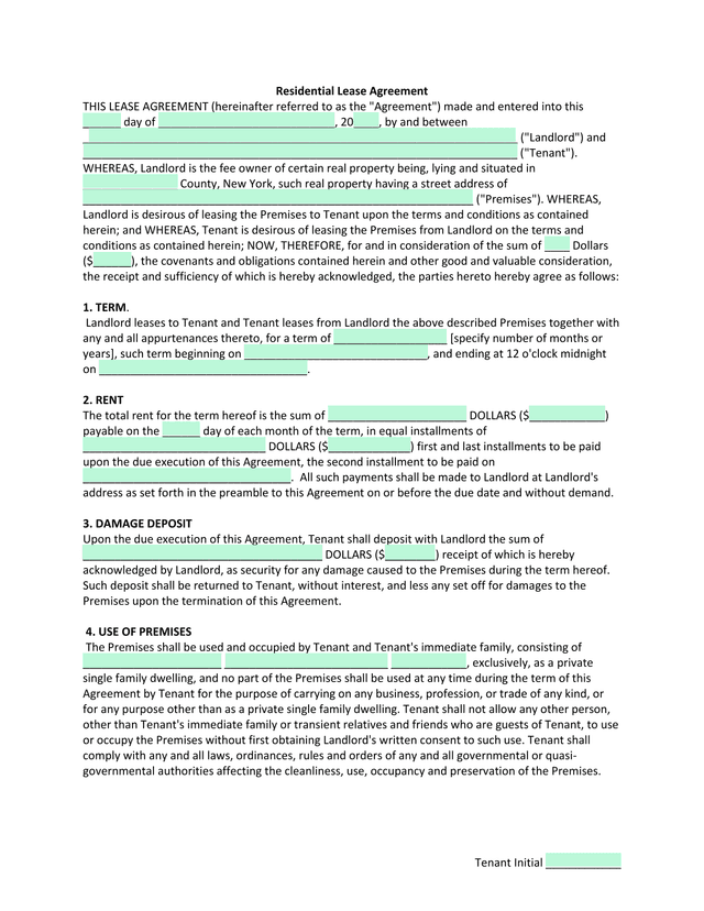 Residential Lease Agreement screenshot
