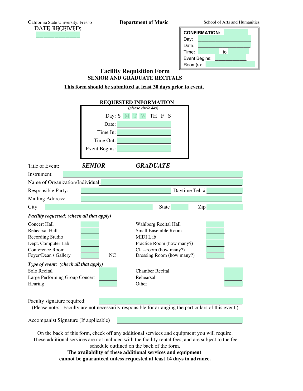 Facility Requisition Form screenshot