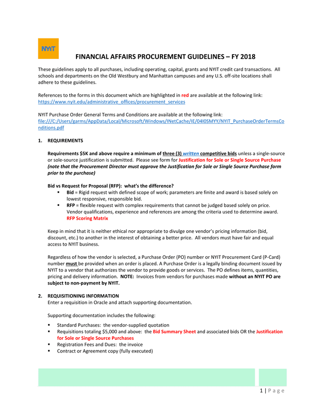 Financial Affairs Procurement Guidelines  FY 2018 screenshot