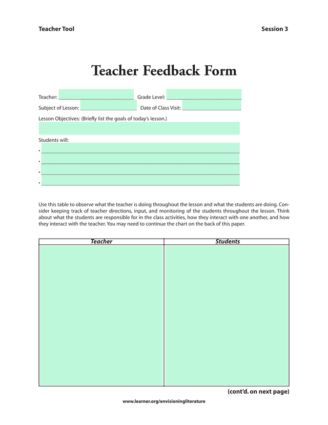 Teacher Feedback Form screenshot