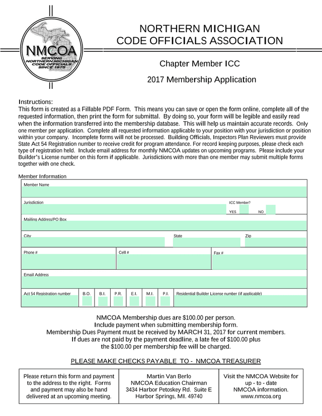 NMCOA Membership Form screenshot