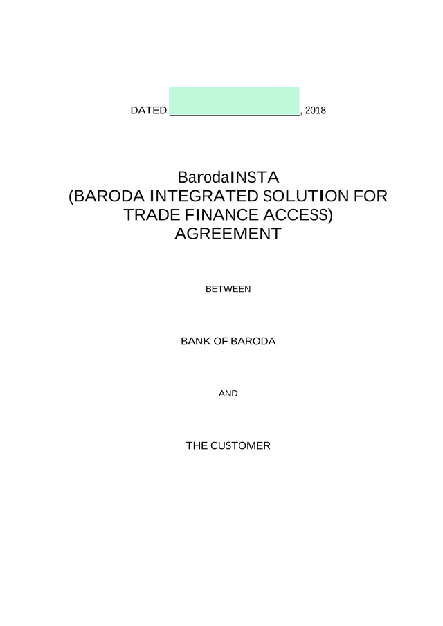 BarodaINSTA Trade Finance Request Agreement screenshot
