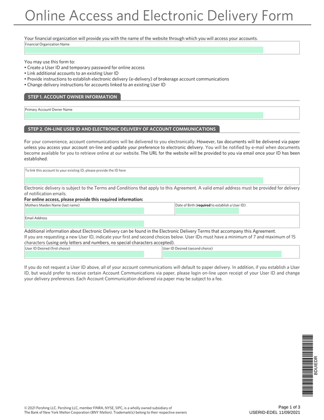 Online Access And Electronic Delivery Form screenshot