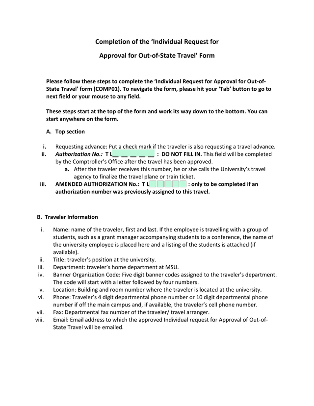 Individual Request For Approval For Out Of State Travel screenshot