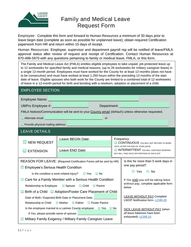 Family And Medical Leave Request Form screenshot
