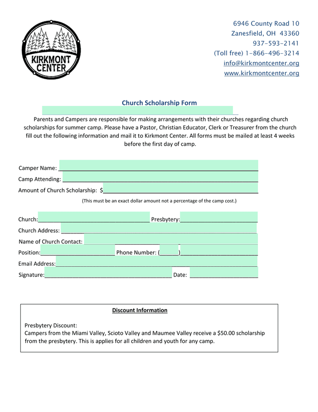 Church Scholarship Form screenshot