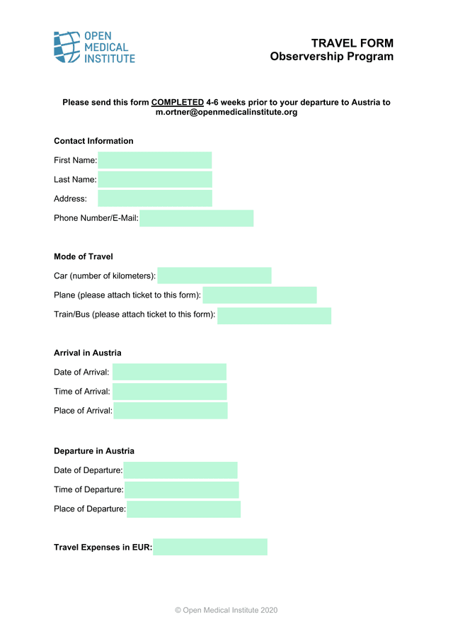 TRAVEL FORM Observership Program screenshot