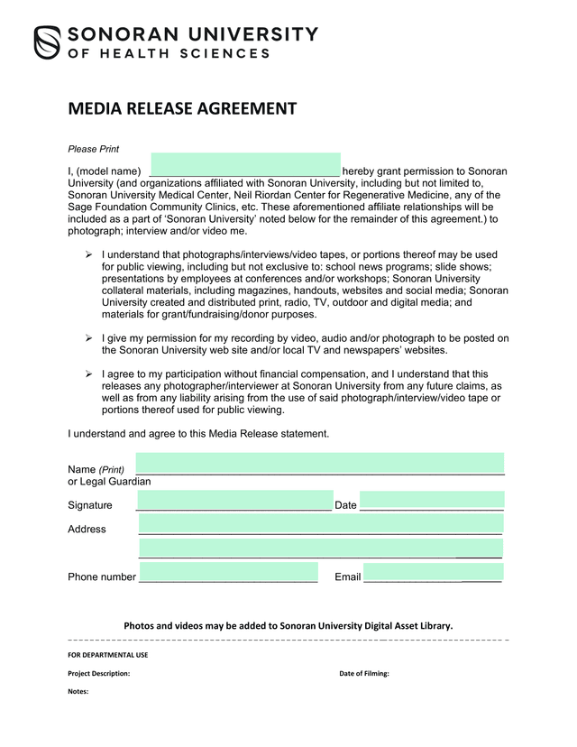 Media Release Agreement screenshot