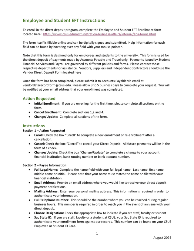 Employee And Student EFT Instructions screenshot