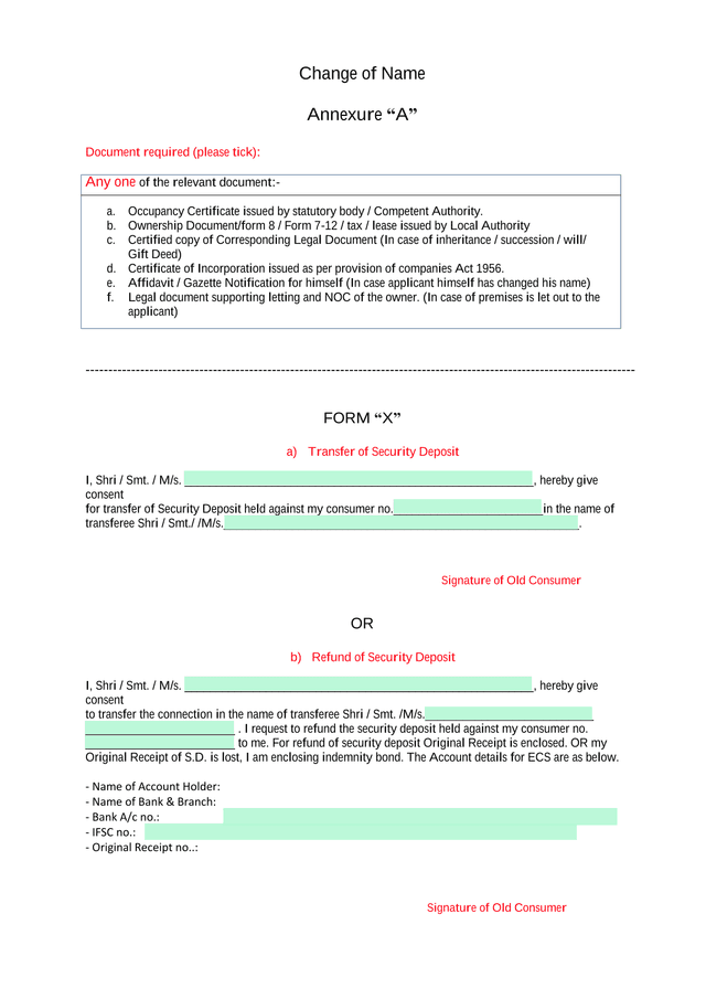 Change Of Name  Transfer Of Security Deposit screenshot