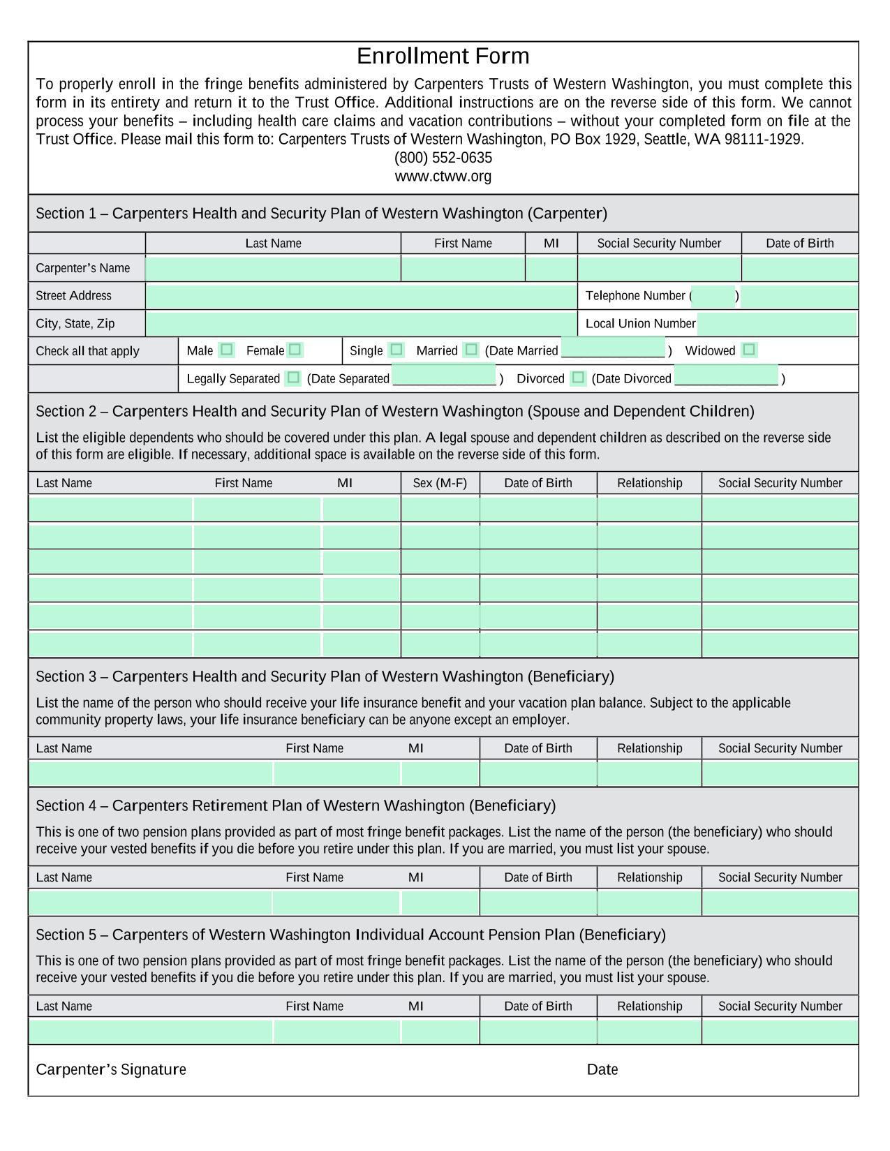 Enrollment Form screenshot