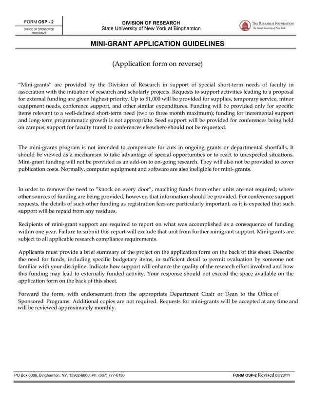 Mini Grant Application Guidelines screenshot