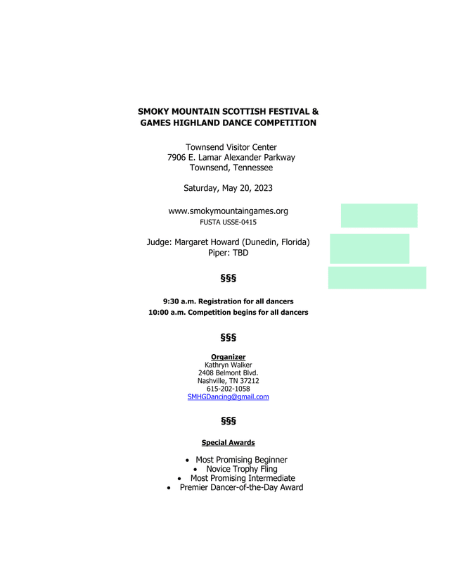 Smoky Mountain Scottish Festival  Games Highland Dance Competition Entry Form screenshot
