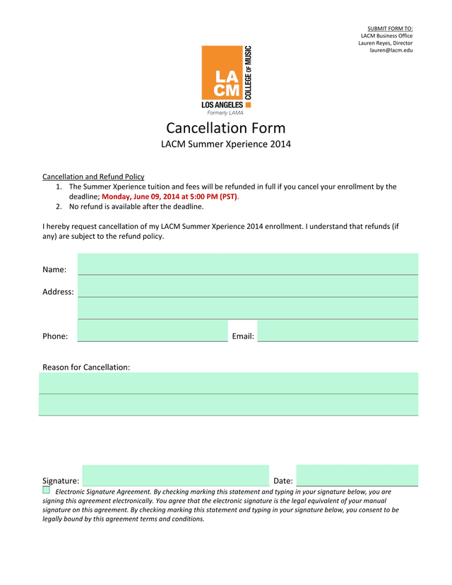 Cancellation Form   LACM Summer Xperience 2014 screenshot