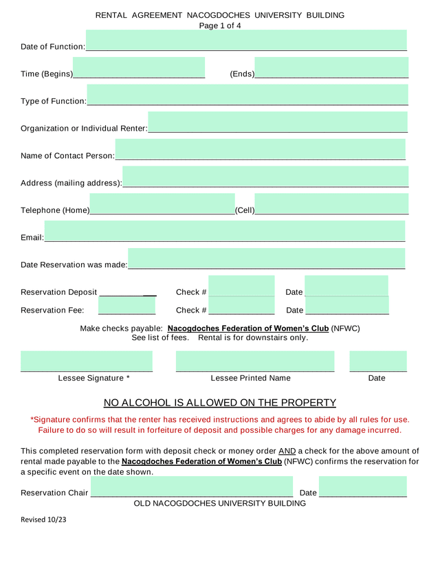Rental Agreement Nacogdoches University Building screenshot