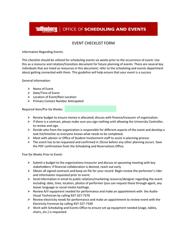 EVENT CHECKLIST FORM screenshot