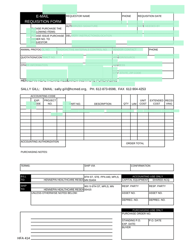 HFA 414 E MAIL REQUISITION FORM screenshot