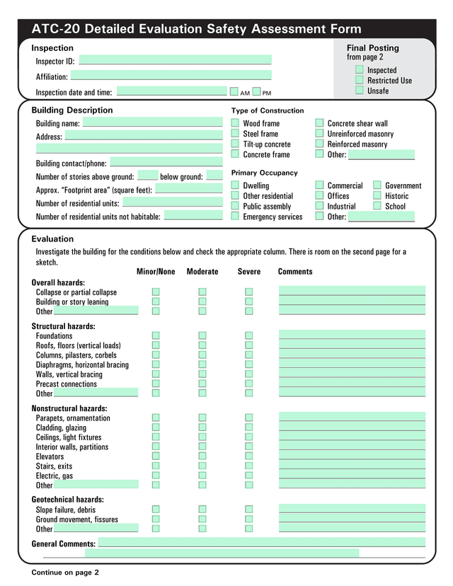 ATC 20 Detailed Evaluation Safety Assessment Form screenshot