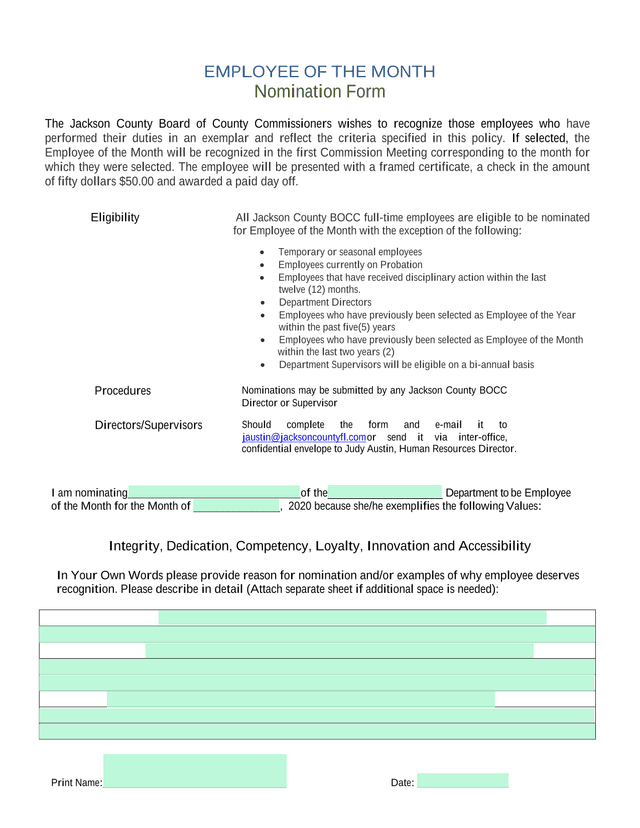 Employee Of The Month Nomination Form screenshot