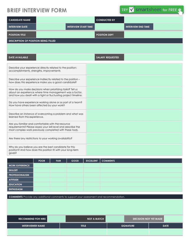 Brief Interview Form screenshot