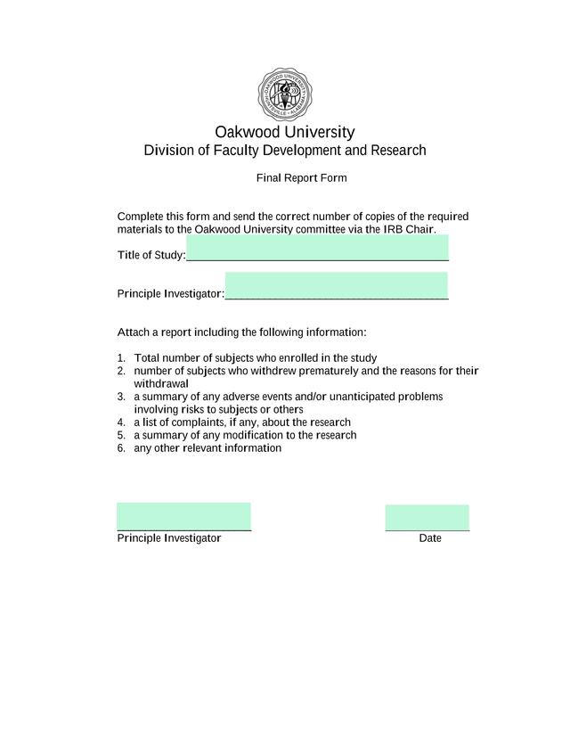 Final Report Form screenshot