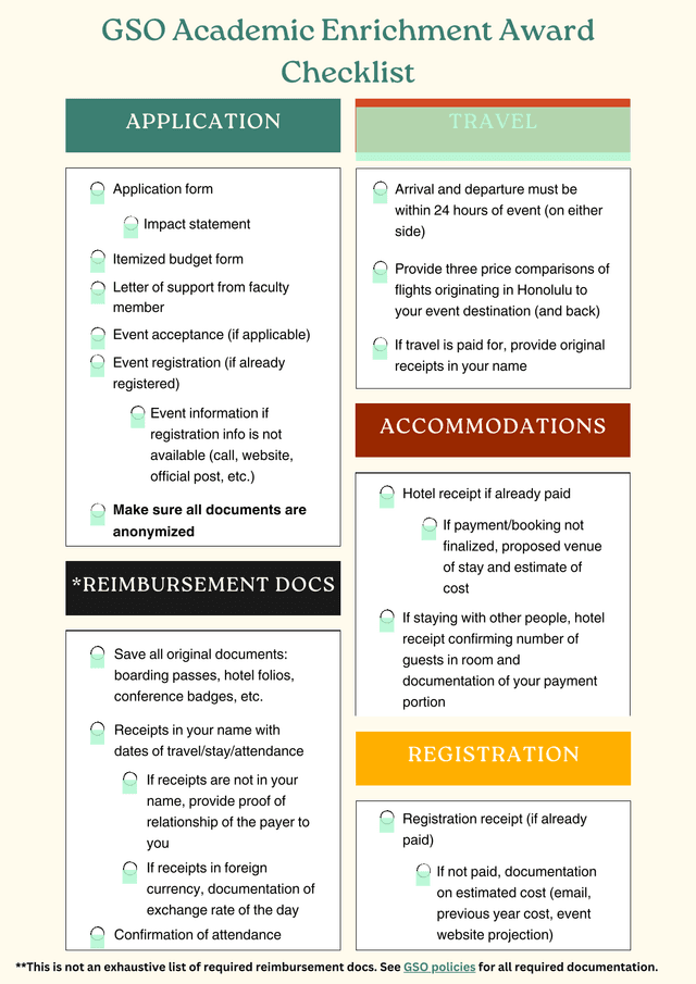 GSO Academic Enrichment Award Checklist screenshot