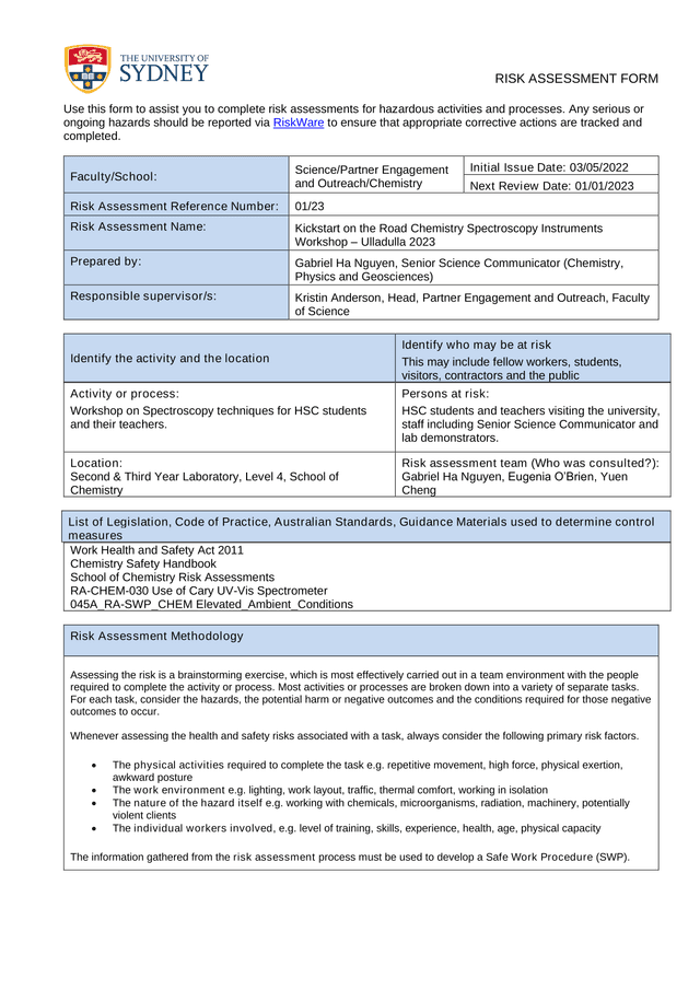 Risk Assessment Form screenshot