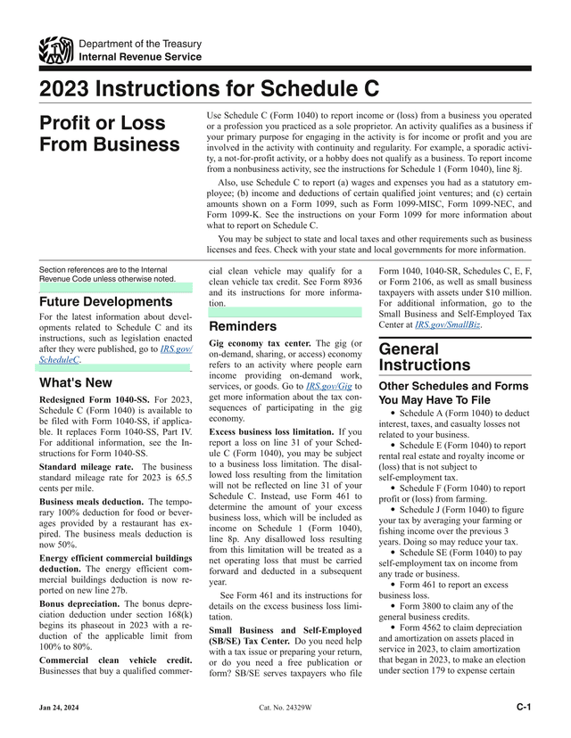 2023 Instructions For Schedule C screenshot
