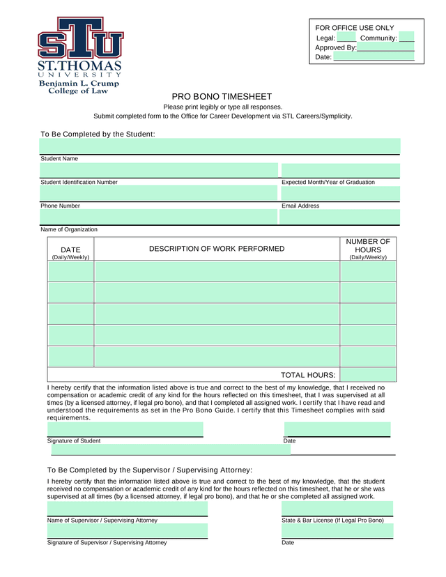 PRO BONO TIMESHEET screenshot