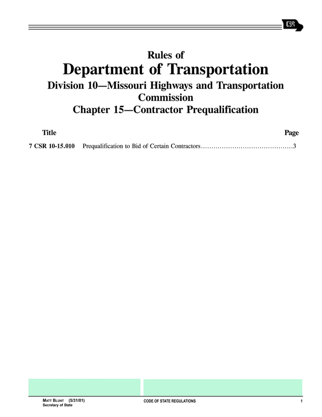 Code Of State Regulations   Contractor Prequalification screenshot