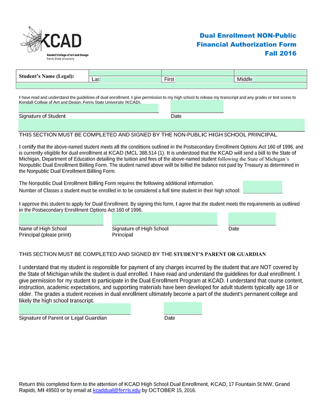 Dual Enrollment Application Form screenshot