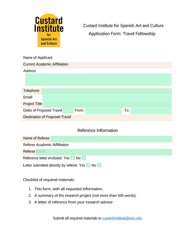 Application Form Travel Fellowship screenshot