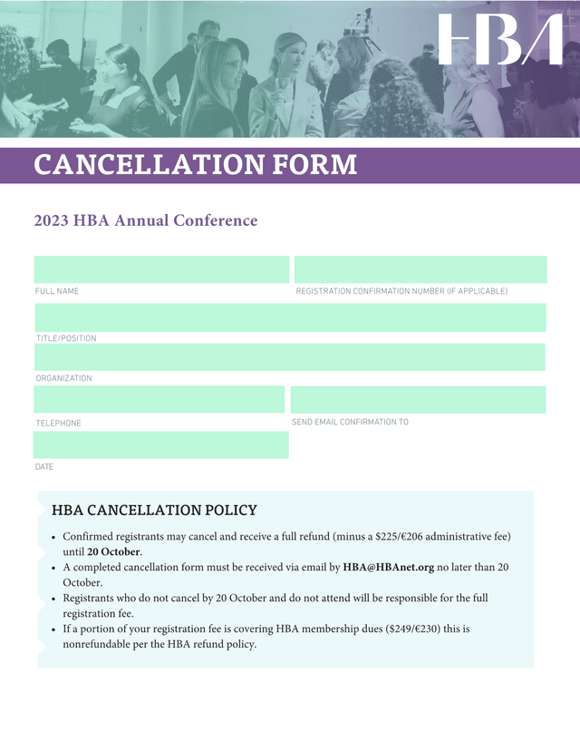 HBA Annual Conference Cancellation Form screenshot