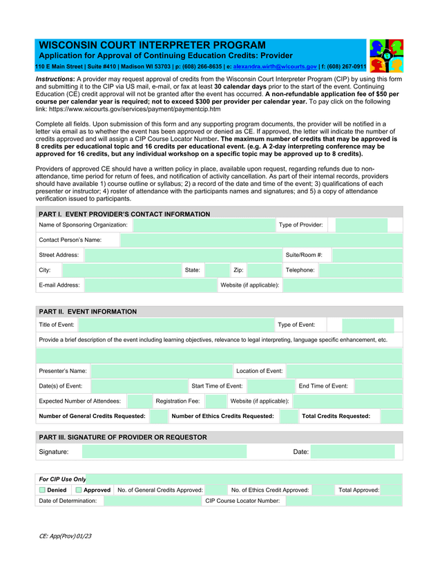 Application For Approval Of Continuing Education Credits Provider screenshot