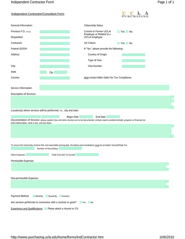 Independent ContractorConsultant Form screenshot