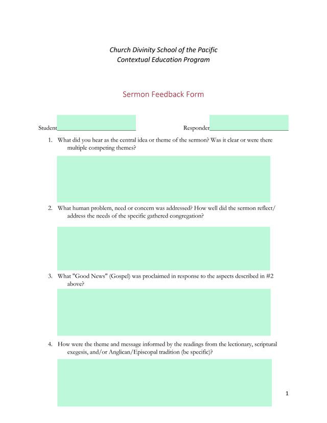Sermon Feedback Form screenshot