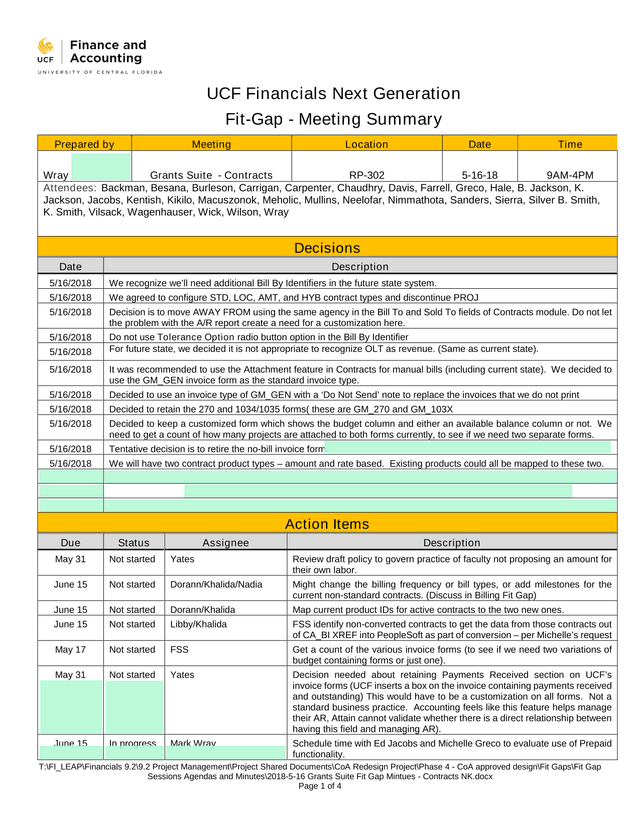 UCF Financials Next Generation Fit Gap   Meeting Summary screenshot